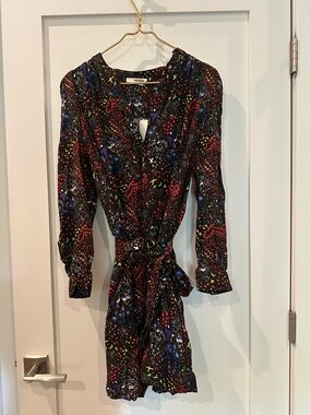 Zadig & Voltaire Black Multi-Color Printed Wrap Dress new with tags extra button